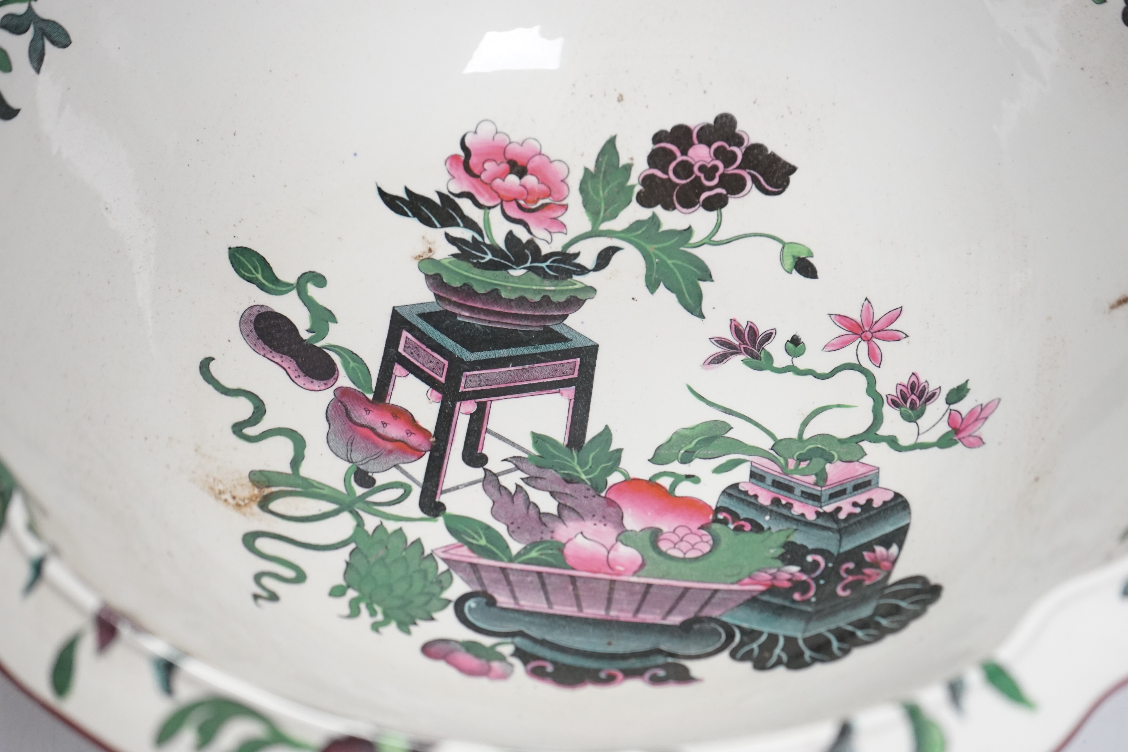 A Spode chinoiserie design jug and basin set